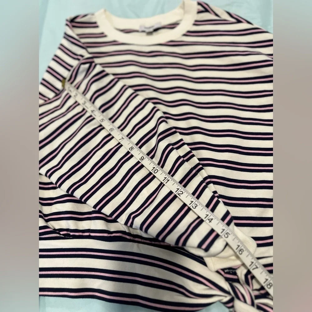 NWOT Kensie Womens Sz:S striped tie-waist ruched sleeve Pullover sweatshirt.